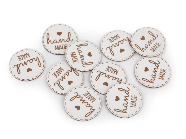 Kunstlederlabel handmade naturweiß