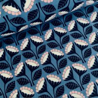 Retro Blumen French Terry angeraut blau