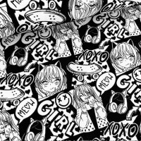 Manga French Terry angeraut schwarz/weiß