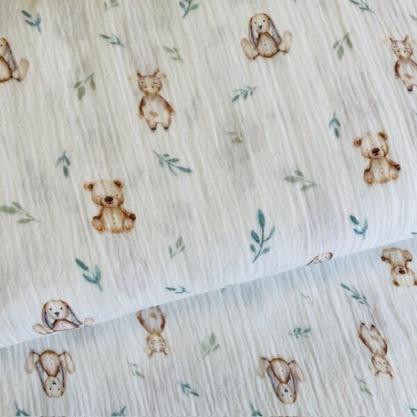 Tiere und Zweige Musselin weiß