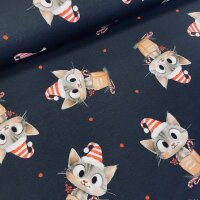 Weihnachtskatzen French Terry navy