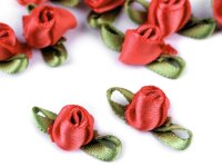 Satinröschen mit Blättern 10mm x 26mm koralle